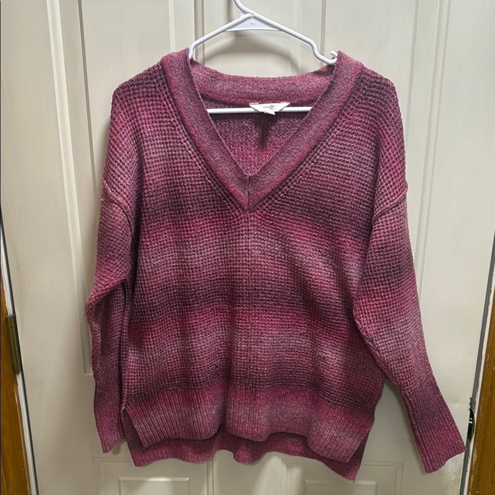 Terra & Sky Women's Plus Chunky Waffle Knit Pink V-Neck Sweater size 0X / 14